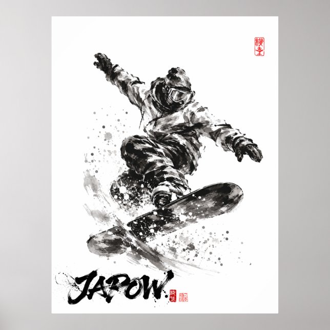 Snowboard Brush Art - Snowboarder light Poster (Framsidan)