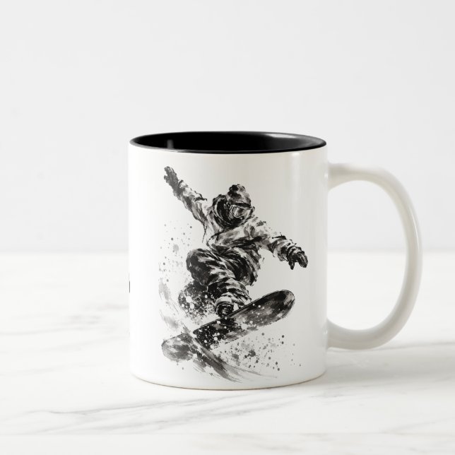 Snowboard Brush Art - Snowboarder Light Två-Tonad Mugg (Höger)