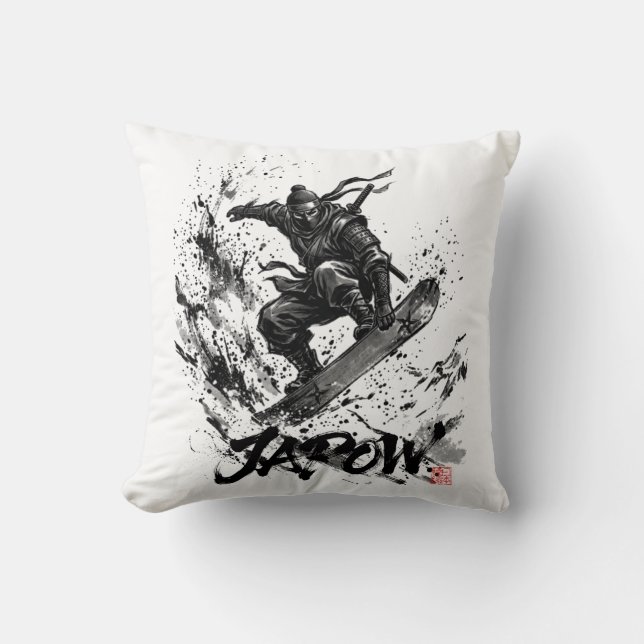 Snowboard Brush Art - Snowboarder Ninja Kudde (Framsida)