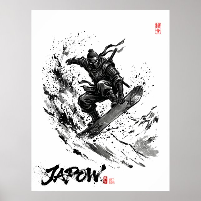Snowboard Brush Art - Snowboarder Ninja Poster (Framsidan)