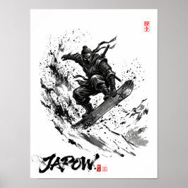 Snowboard Brush Art - Snowboarder Ninja Poster