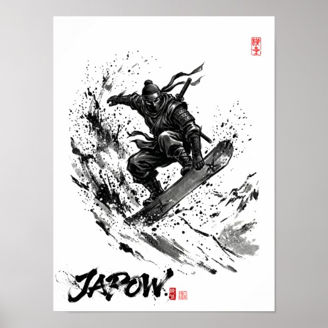 Snowboard Brush Art - Snowboarder Ninja Poster (Framsidan)