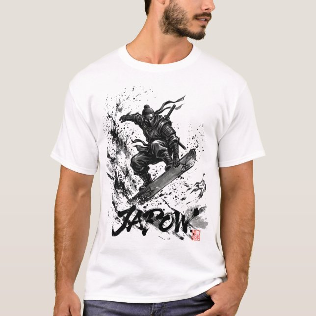 Snowboard Brush Art - Snowboarder Ninja T Shirt (Framsida)