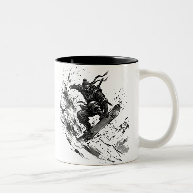 Snowboard Brush Art - Snowboarder Ninja Två-Tonad Mugg (Höger)