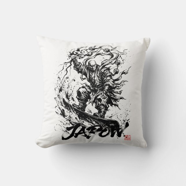 Snowboard Brush Art - Snowboarder Raijin God Kudde (Framsida)