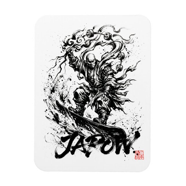 Snowboard Brush Art - Snowboarder Raijin God Magnet (Vertikal)