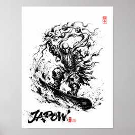 Snowboard Brush Art - Snowboarder Raijin God Poster