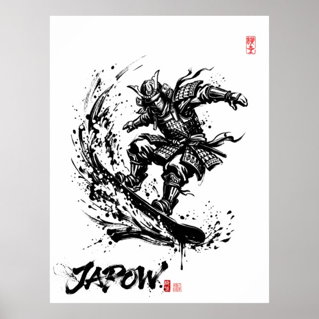 Snowboard Brush Art - Snowboarder Samurai ポスター Poster (Framsidan)
