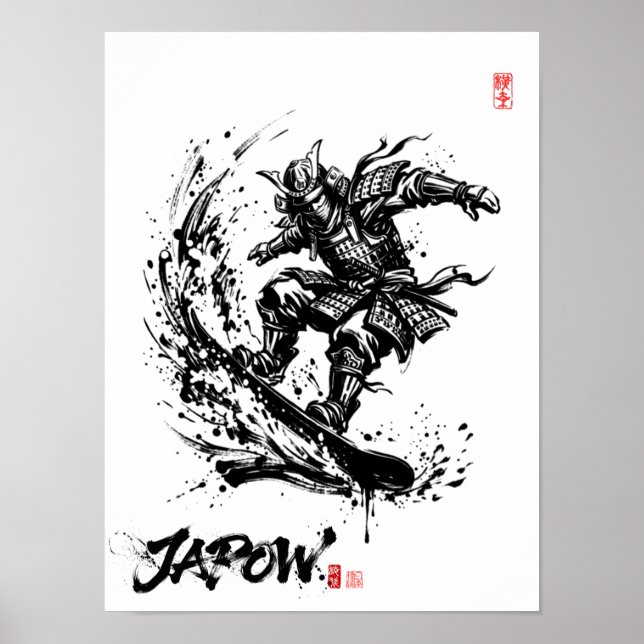 Snowboard Brush Art - Snowboarder Samurai ポスター Poster (Framsidan)