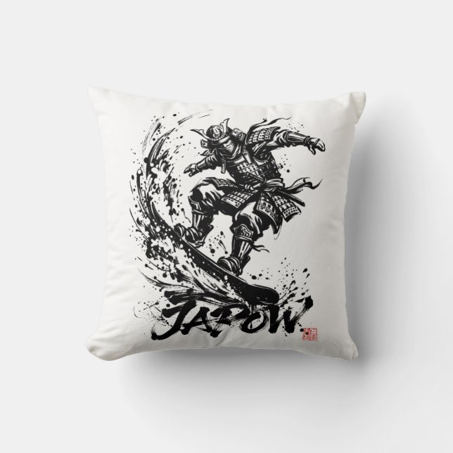 Snowboard Brush Art - Snowboarder Samurai Kudde (Framsida)