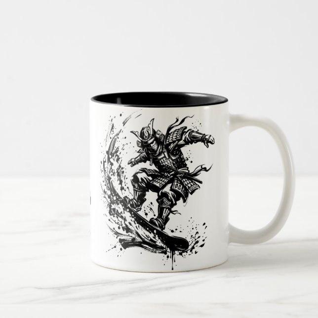 Snowboard Brush Art - Snowboarder Samurai Två-Tonad Mugg (Höger)