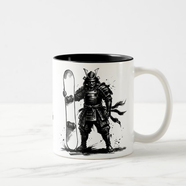 Snowboard Brush Art - Snowboarder Standing Samurai Två-Tonad Mugg (Höger)
