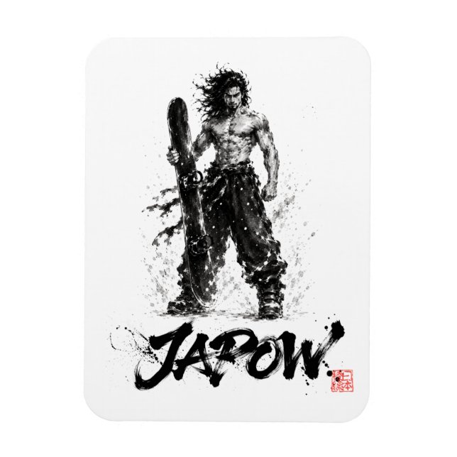 Snowboard Brush Art - Standing Samurai Musashi Magnet (Vertikal)
