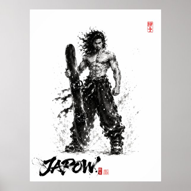 Snowboard Brush Art - Standing Samurai Musashi Poster (Framsidan)