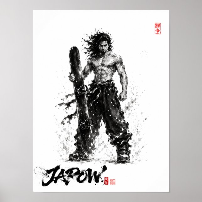 Snowboard Brush Art - Standing Samurai Musashi Poster (Framsidan)