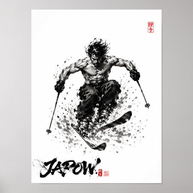 Snowboard Brush Art - Standing Samurai Musashi ski Poster (Framsidan)