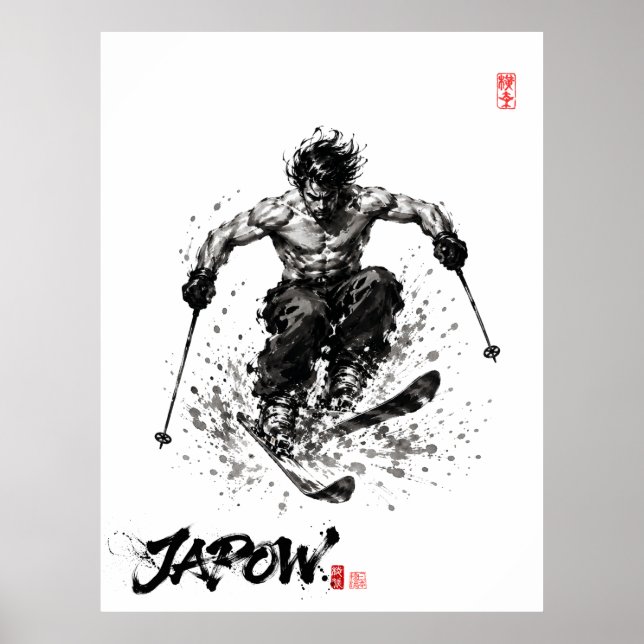 Snowboard Brush Art - Standing Samurai Musashi ski Poster (Framsidan)