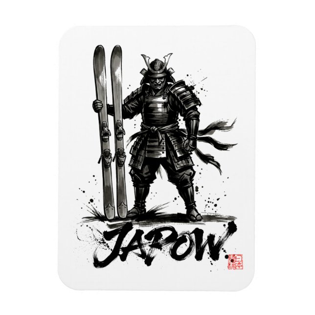 Snowboard Brush Art - Standing Samurai Ski Magnet (Vertikal)