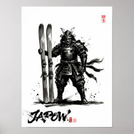Snowboard Brush Art - Standing Samurai Ski Poster