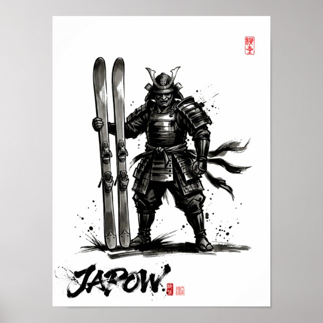 Snowboard Brush Art - Standing Samurai Ski Poster (Framsidan)