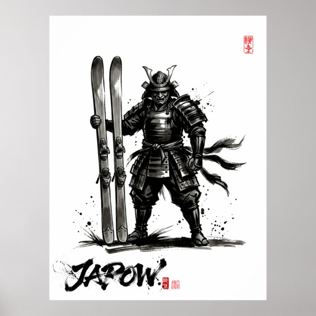 Snowboard Brush Art - Standing Samurai Ski Poster (Framsidan)
