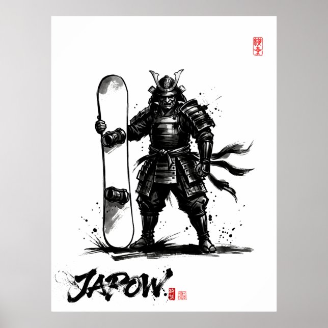 Snowboard Brush Art - Standing Samurai Snowboard Poster (Framsidan)