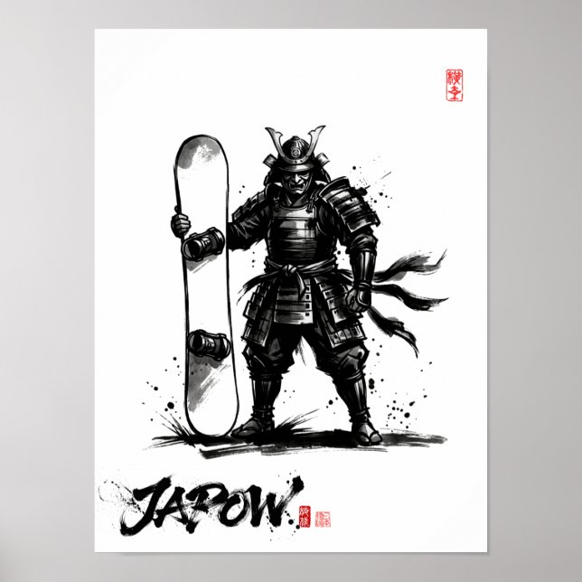 Snowboard Brush Art - Standing Samurai Snowboard Poster (Framsidan)