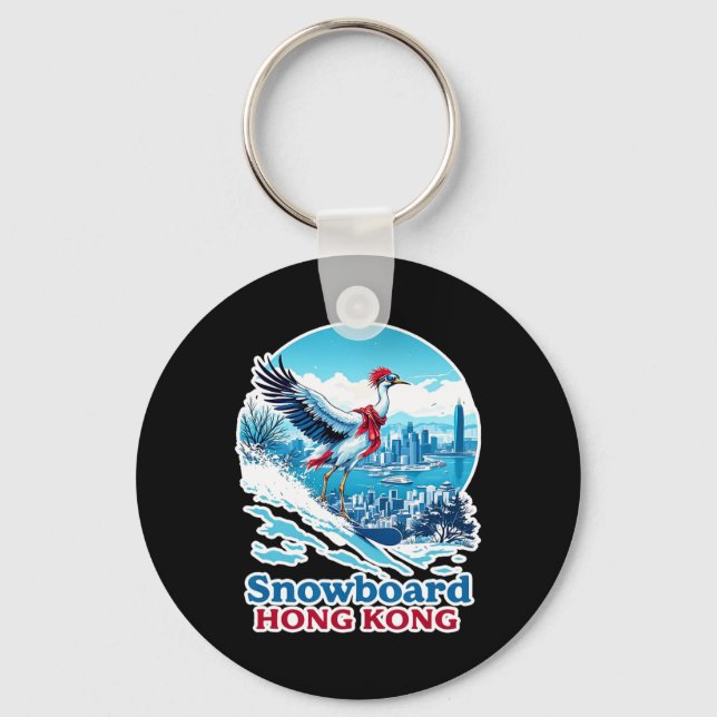 Snowboard Crane in Hong Kong Blue Skyline Nyckelring (Framsida)
