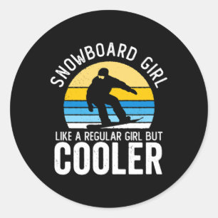 Snowboard Girl Cooler Vintage Sunset Snowboa Runt Klistermärke