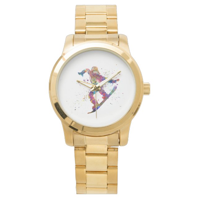 Snowboard in watercolor armbandsur (Framsida)