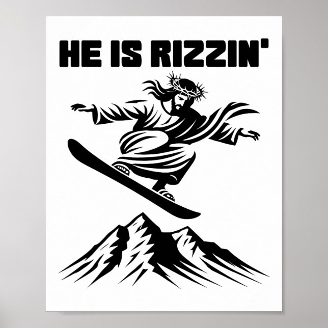 Snowboard Jesus Kristus Snowboarding Rizzin' Snö C Poster (Framsidan)