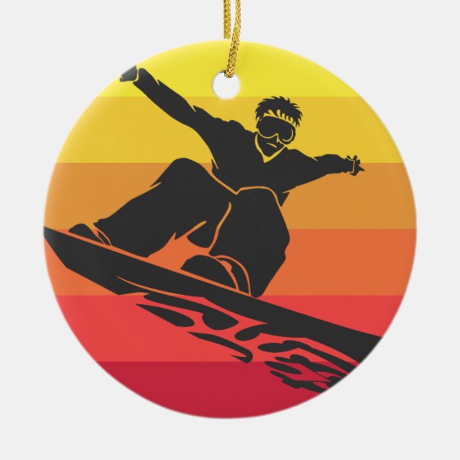 Snowboard Jump Retro Julgransprydnad Keramik (Framsidan)