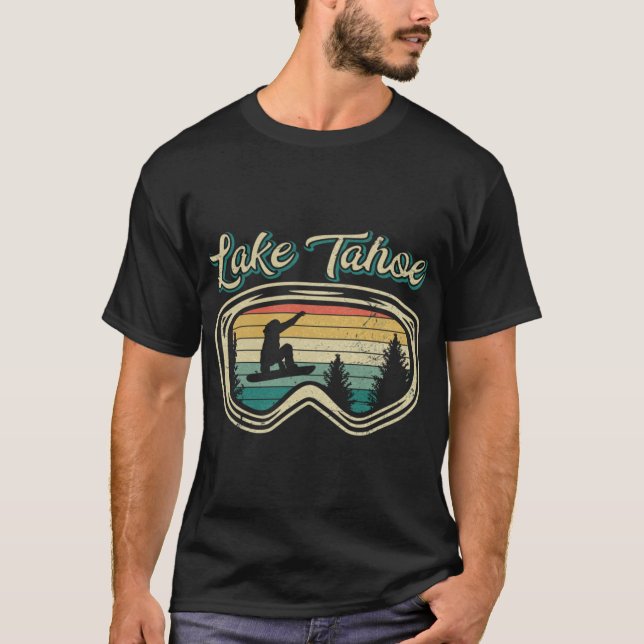 Snowboard Lakeahoe California Distressed Goggles B T Shirt (Framsida)