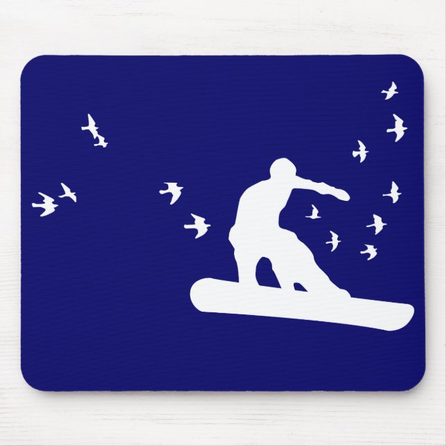 Snowboard med fåglar. musmatta (Framsidan)