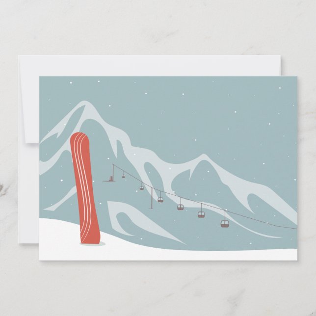 Snowboard och Ski Hiss i Winter Flat Helgdag Card Julkort (Framsida)