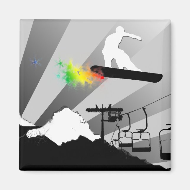 Snowboard, pulverspår. magnet (Framsidan)