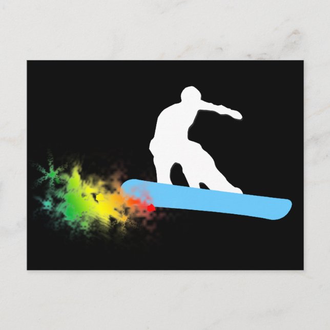 Snowboard, pulverspår. vykort (Framsida)
