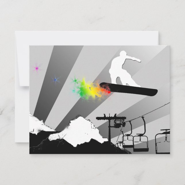 snowboard : regnbåge pulverspår inbjudningar (Framsida)