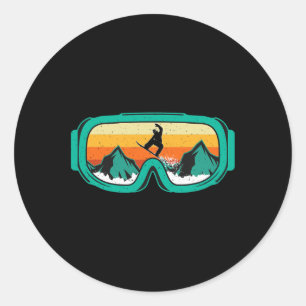 Snowboard - Retro Goggles Wintersport Älskare Snow Runt Klistermärke
