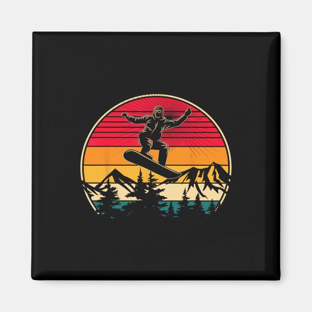 Snowboard Retro Sunset Stil Snowboarding Winter S Magnet (Framsidan)