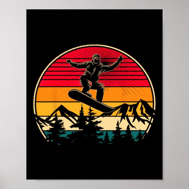 Snowboard Retro Sunset Stil Snowboarding Winter S Poster (Framsidan)
