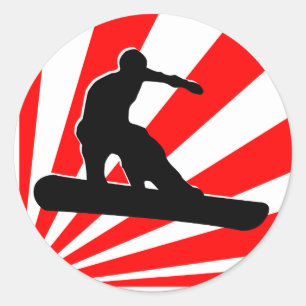 Snowboard, röda strålar. runt klistermärke