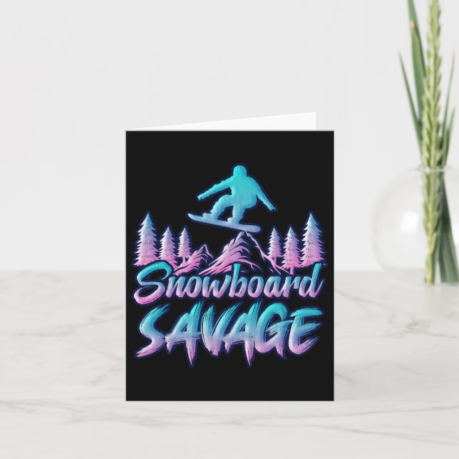 Snowboard Savage Funny Snowboarder Kids Snowboardi Kort (Framsida)