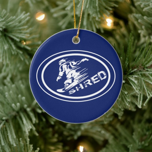Snowboard "SHRED" Oval Snowboarder Märkre Ornament (Träd)