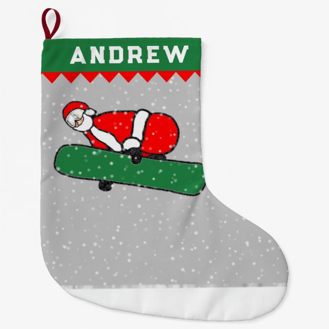 Snowboard Snowboardåkare Holiday Present Stor Julstrumpa (Framsidan)