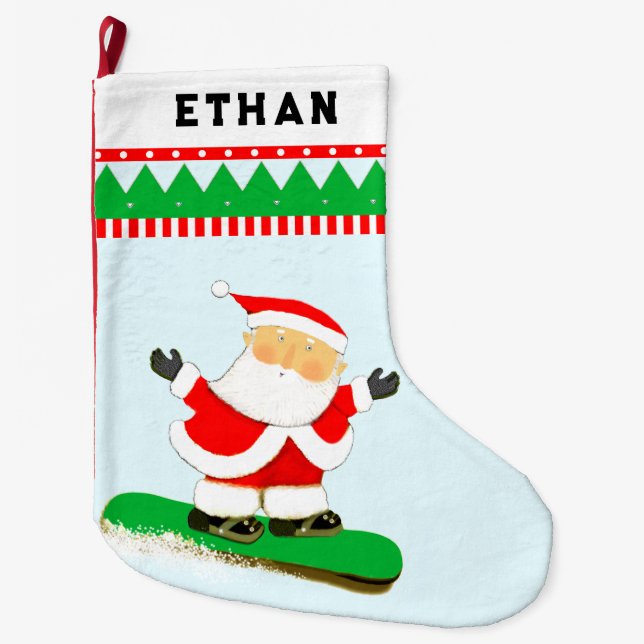Snowboard Snowboardåkare Holiday Present Stor Julstrumpa (Framsidan)