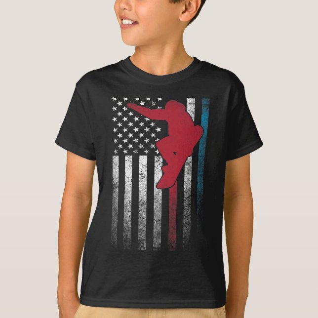 Snowboard Snowboarding 4:e juli Amerikanska Flagga T Shirt (Framsida)