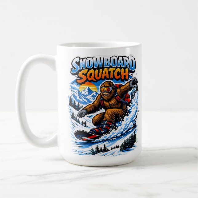 Snowboard Squatch – Funny Bigfoot Snowboarding  Kaffemugg (Vänster)