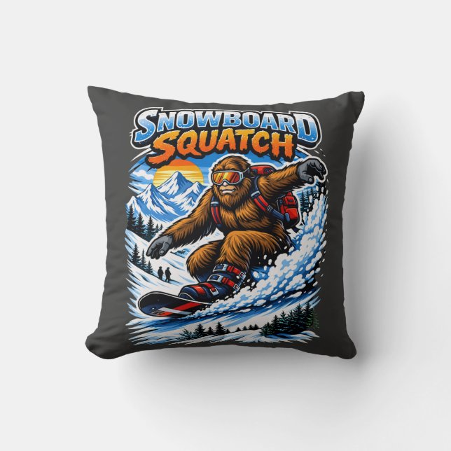 Snowboard Squatch – Rolig Bigfoot Snowboardåkning  Kudde (Framsida)
