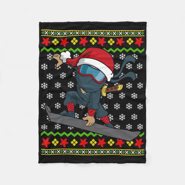 Snowboard Ugly jul Sweater Mönster Ninja Sno Fleecefilt (Framsidan)